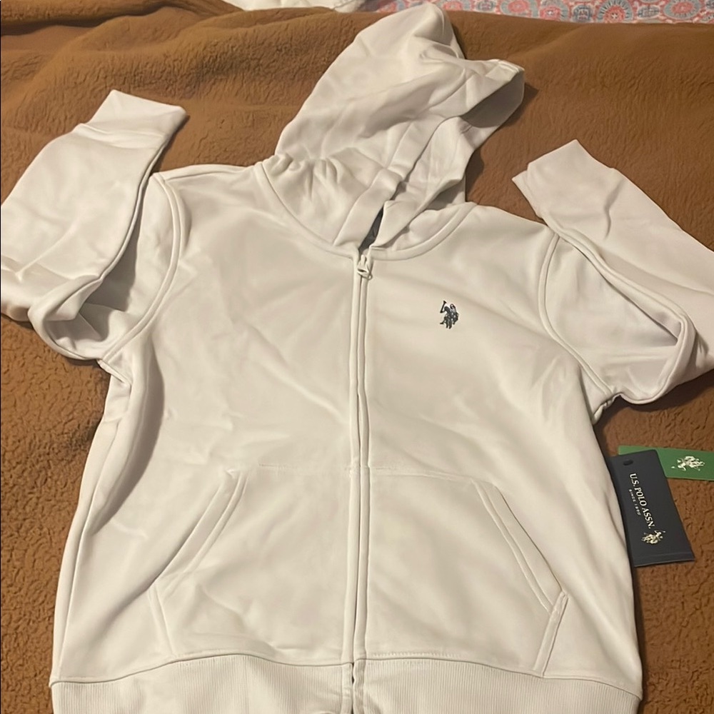 White Zip-Up Hoodie with Logo